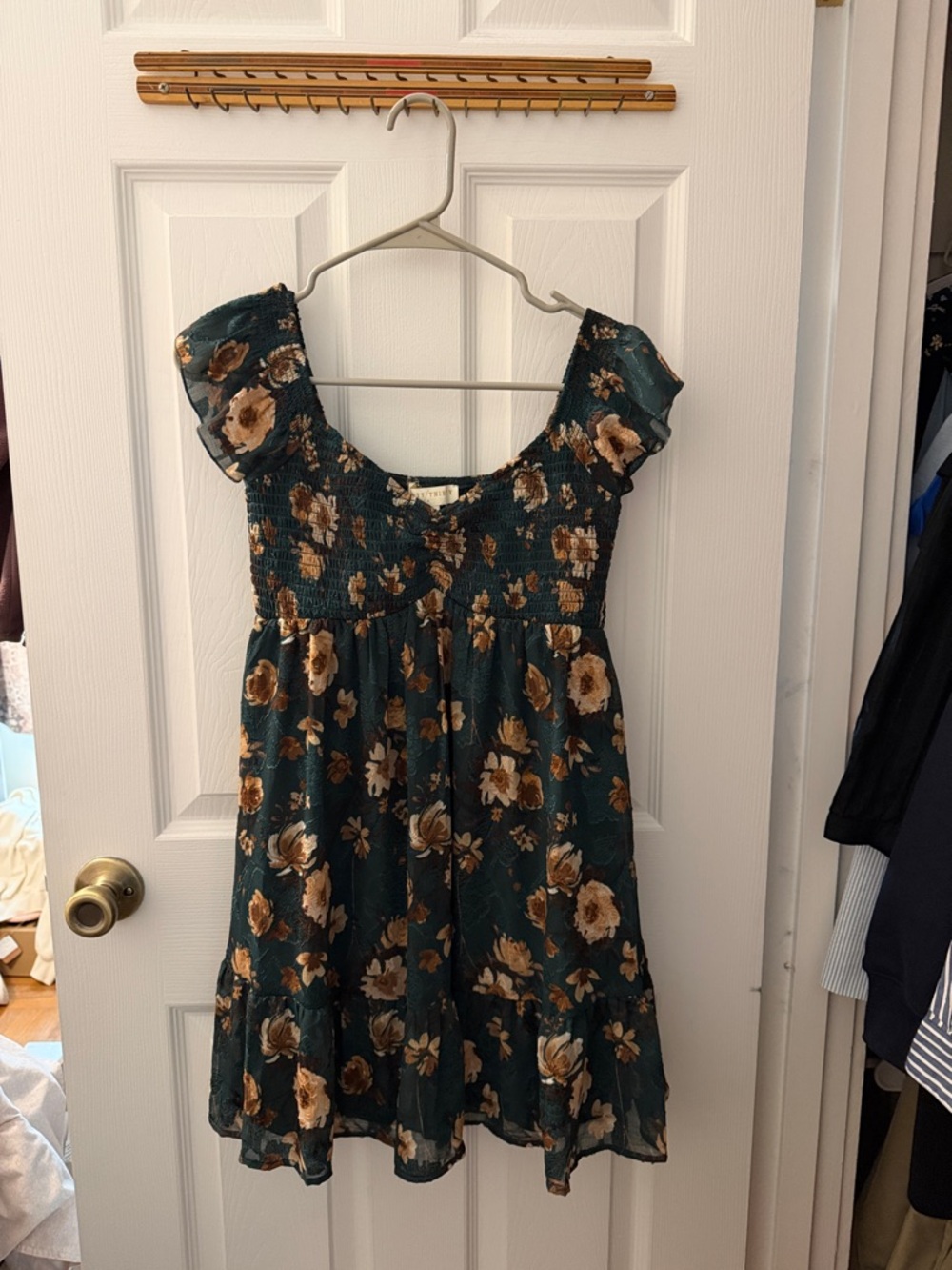 Newer Dark Green Floral Short Sundress